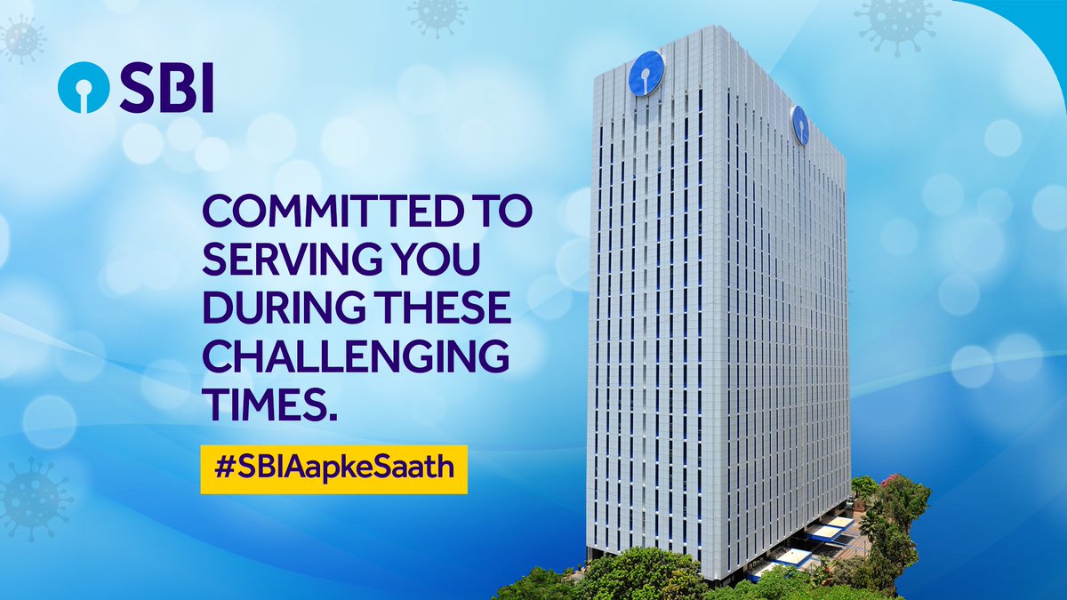 SBI is committed to ensuring a seamless banking experience for its customers even during these difficult times. 

#StayStrongIndia, we will get through this together.

#TeamSBI #ProudSBI #StaySafe #StayAtHome #BankDigital #SBIAapkeSaath
