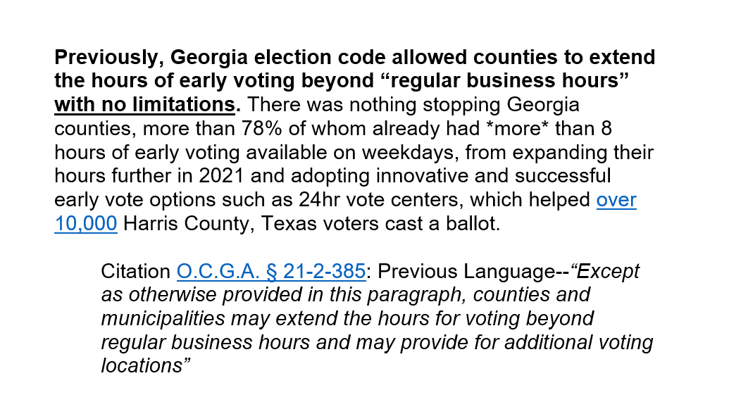 THREAD: This is not accurate. Glen Kessler continues to misstate provisions of SB202 and misinterpret its impact. Let’s start with this analysis.  

FACT #1: Prior to SB202 there were no restrictions on early vote hours during the 3week early vote period in Georgia. #gapol 1/13