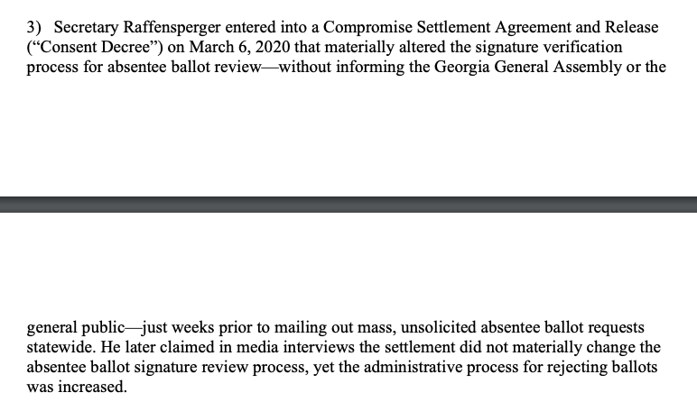 3) Settlement agreement:'"Among other things, the settlement sets steps for local election officials to notify a voter -- by phone, mail or email -- in a timely fashion about problems with a signature." https://apnews.com/article/ap-fact-check-donald-trump-georgia-elections-voter-registration-40bb602e6f0facf8eecc331e83ab36e0