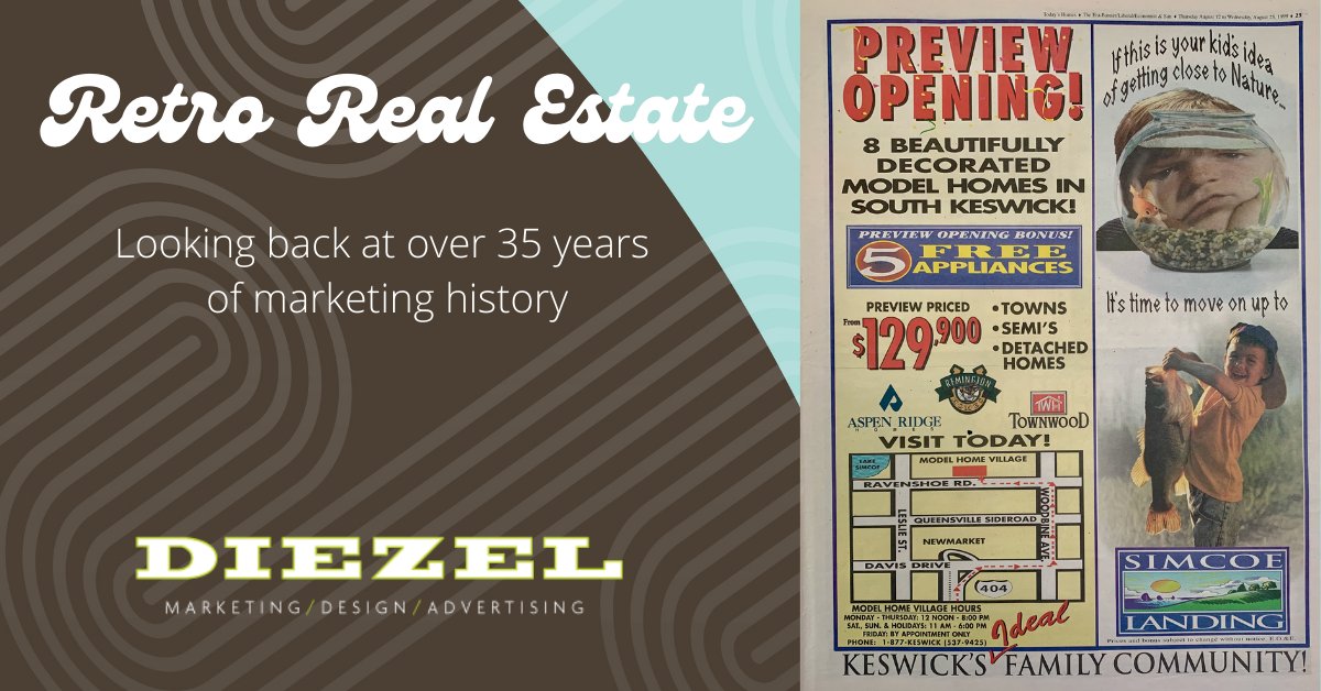 diezelstudio's tweet image. #31 - The comparison campaign worked well in ’99 getting families to move on up to Keswick and get close to nature. I think the Simcoe Landing name is still being used by builders in the area although the logo has changed. Credit to Indellible Concepts.