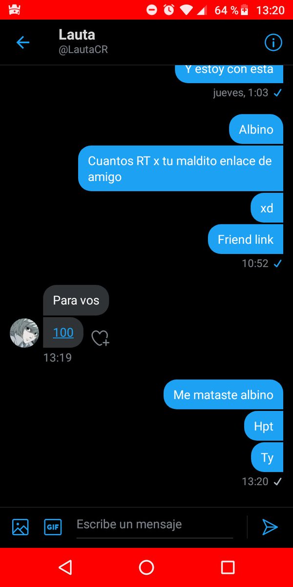 100 RT para q el albino de <a href="/LautaCR/">LautaaCR</a> me de su FL,no llego ni en dope🤙