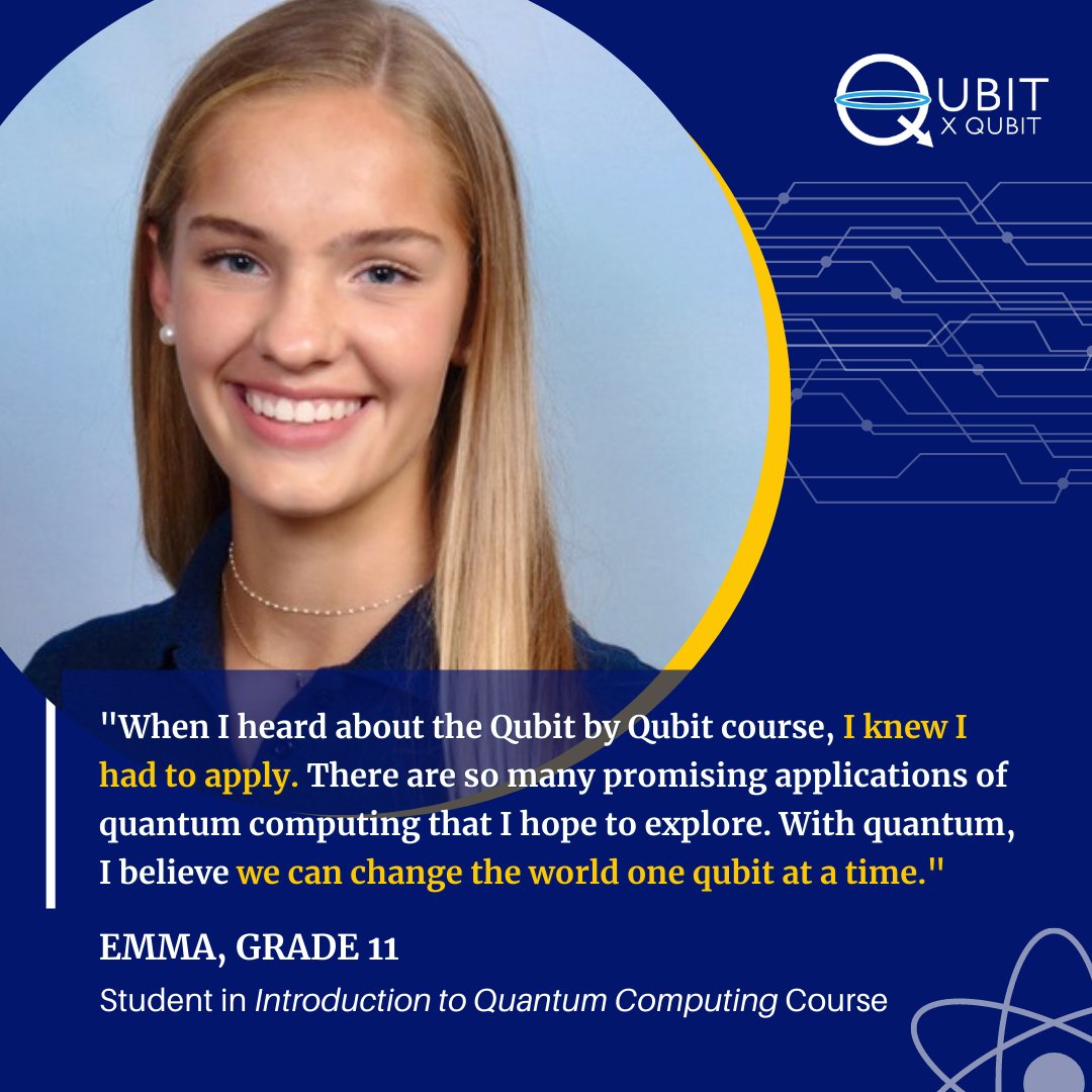 qubitbyqubit's tweet photo. Our students, like Emma, will change the world - one qubit at a time.✨ #FutureQuantumLeader https://t.co/NqfJhdSpqn