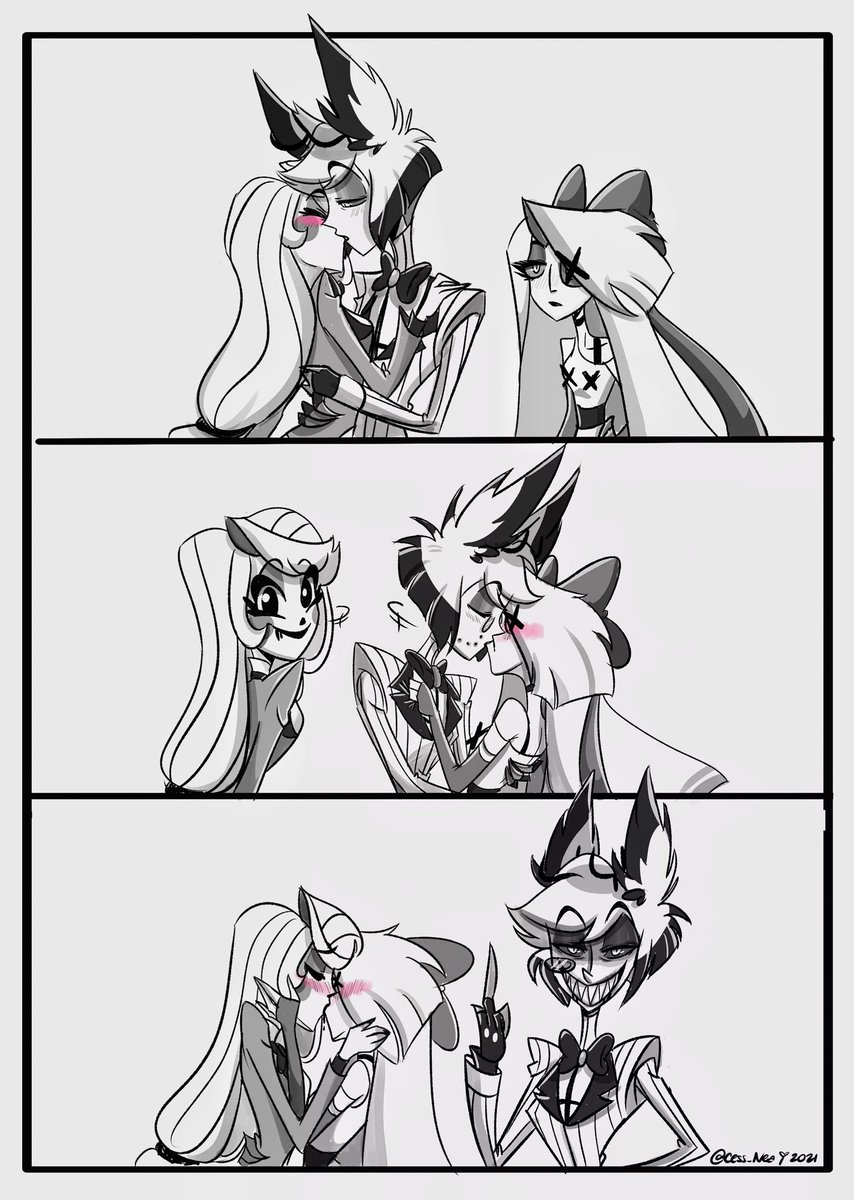 Cess_Nea's tweet photo. I have no regrets. 😏 
--
Ship wars, never heard of 'em. 👏
#HazbinHotel #charlastor #chaggie #vaggastor #Chaggistor https://t.co/3BZ2oijMDp
