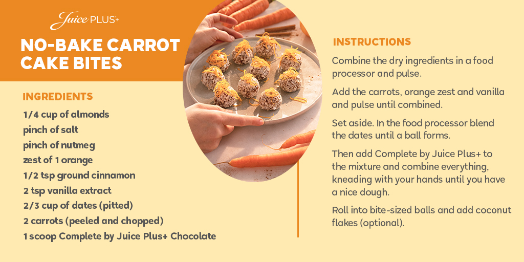juiceplus's tweet photo. Spring into health with these no-bake cake bites. Packed with great ingredients AND requires zero baking? We’re calling that a #healthyhack win. https://t.co/KjTBcLzcFv
