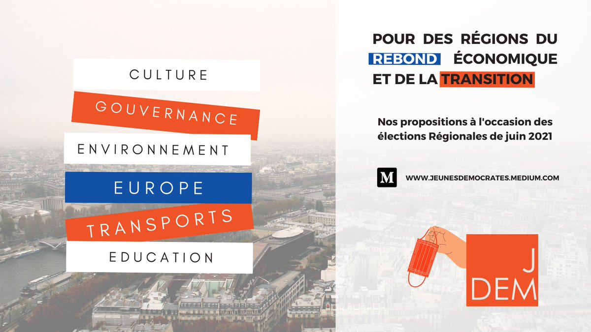 J_Democrates's tweet photo. 🏛️ À l'occasion des #regionales2021 les 20 et 27 juin prochains, les @J_Democrates vous présentent leurs propositions pour des régions du "Rebond économique et de la transition".
Retrouvez l'ensemble des propositions #JDems pour des régions solides. 💪
🔗https://t.co/BjNWSov4dS https://t.co/3NinyXnNIj