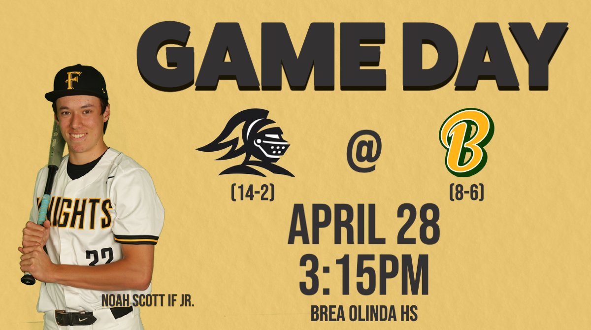 FoothillBasebal's tweet photo. GAME DAY!
The Knights (14-2) travel to Brea to play the Wildcats (8-6) in the first half of a home and home in Century Conference play. Game time is 3:15PM.
@AidenTaurek (4-1, 3.35) takes the hill for the Knights.
#FoothillFam https://t.co/h76ATKQXYX