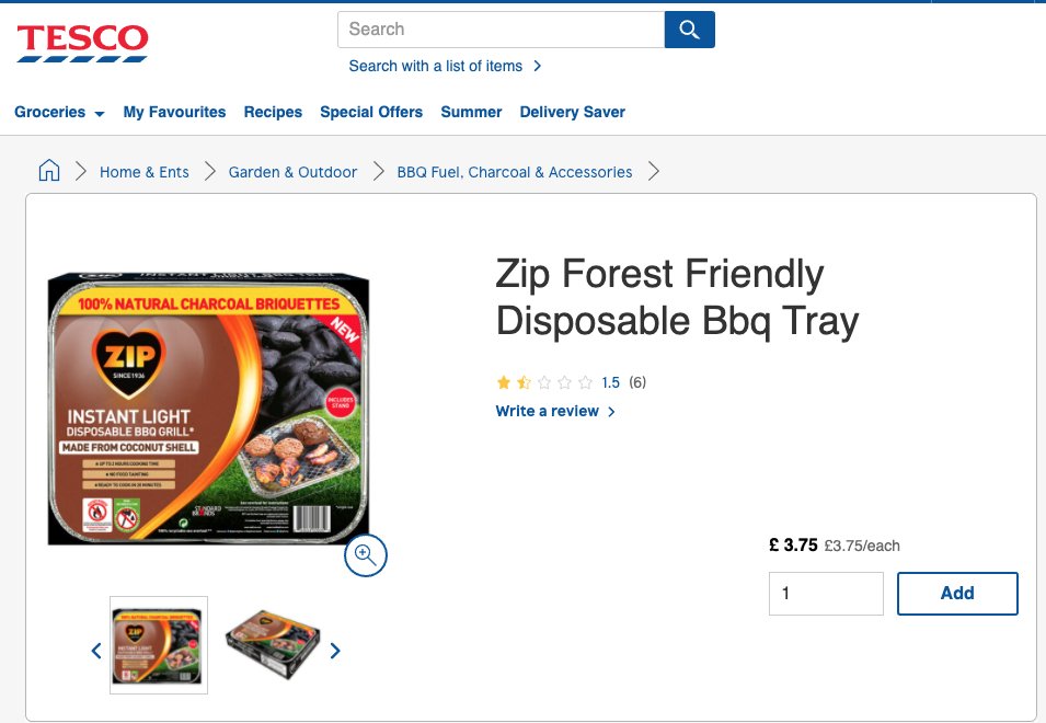 @Tesco @bmc @LeaveTheBBQ @cprepdsy @PeakChief @moorsforfuture 
Tesco - seriously? There are moorland and forest fires everyday at present, destroying endangered bird nests, vegetation, etc. and releasing carbon and you are selling 'Forest Friendly' disposable BBQs? No sure thing.