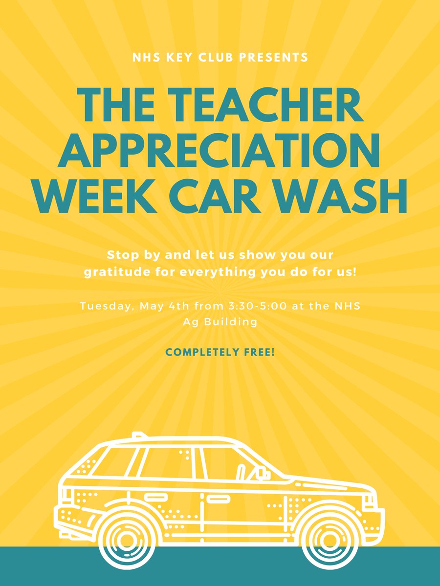 Hey, <a href="/NeoshoHS/">Neosho High School</a> teachers &amp; staff! Our <a href="/Neosho_Key_Club/">Neosho Key Club</a> is hosting a car wash as part of our #TeacherAppreciationWeek festivities! This car wash will be Tues May 4th from 3:30-5:00 @ AG Building. Please stop by so we can show our gratitude for all that you do! <a href="/NeoshoSD/">Neosho Wildcats</a> 🚗🚙💙💛