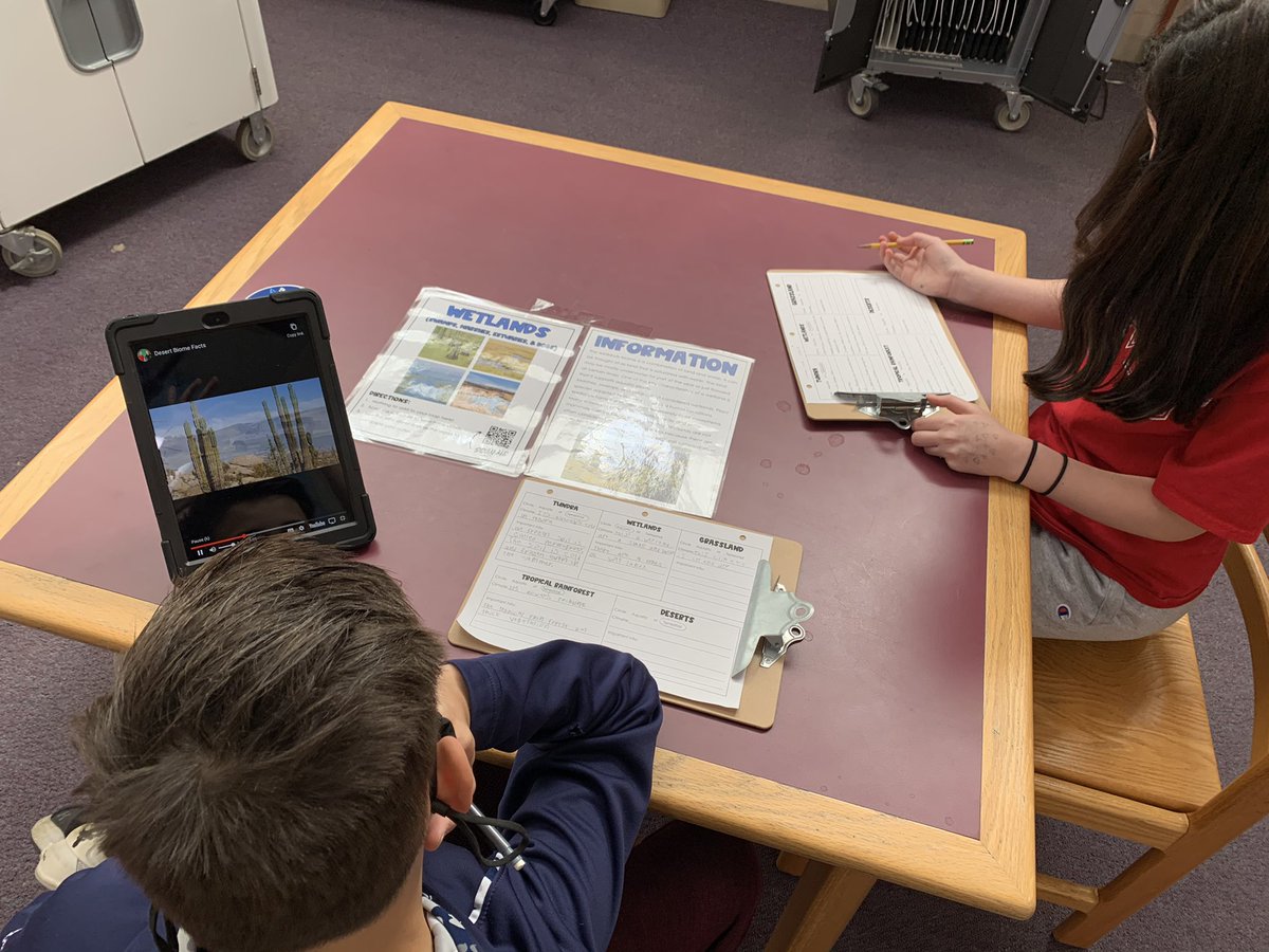 The Red &amp; Yellow Team started our Ecology Unit with a Biome Gallery Walk in the library! Students were able to use IPads to scan QR codes to gather info about 10 types of biomes! 🌎🌳🍄🦔<a href="/MsMichels117/">Allyson</a> @KHMSLibrary