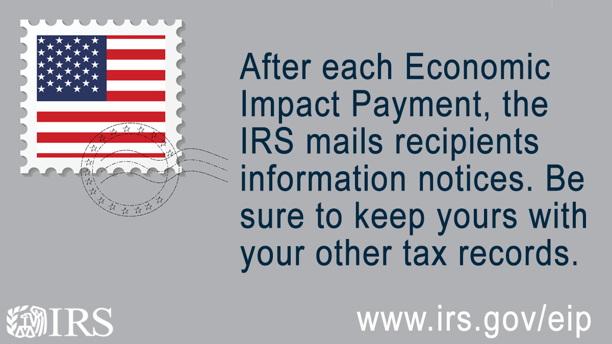 IRSnews's tweet image. Reminder: Keep any #IRS notices received related to the Economic Impact Payments with other tax records. For more information visit: go.usa.gov/xH4xn