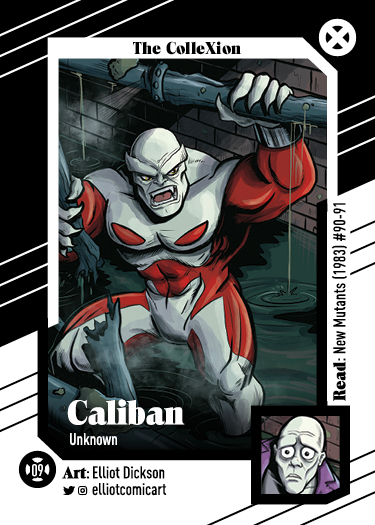 My favorite cards play with the same space on each side, like these Calibans.  @elliotcomicart took two meh characters (I like Cal, but let's call it what it is) and made them look SO SO GREAT. Each side tells a story, and together, tell a BIGGER story. This is a next level brain.