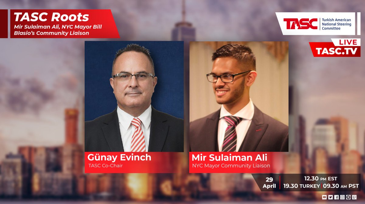 ourtasc's tweet photo. TASC Roots. Mir Sulaiman Ali, NYC Mayor Bill Blasio's Community Liaison. TASC CoChair Gunay Evinch hosts NYC Mayor Community Liaison Mir Sulaiman Ali.
📌@EvinchGunay
📌#MirSulaimanAli
📌#Roots #TASC #TASCTV https://t.co/MUzb9sZpFd
