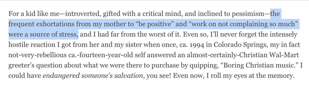 Of course, evangelical toxic positivity manifests in how parents interact with children (and, in a culture of denunciation and social discipline, often in how peers interact with each other).In my latest article, I tell a story I'd never told before: https://religiondispatches.org/whats-wrong-with-taming-the-tongue-gossip-and-the-limits-of-evangelical-abuse-prevention-efforts/?utm_source=rss&utm_medium=rss&utm_campaign=whats-wrong-with-taming-the-tongue-gossip-and-the-limits-of-evangelical-abuse-prevention-efforts