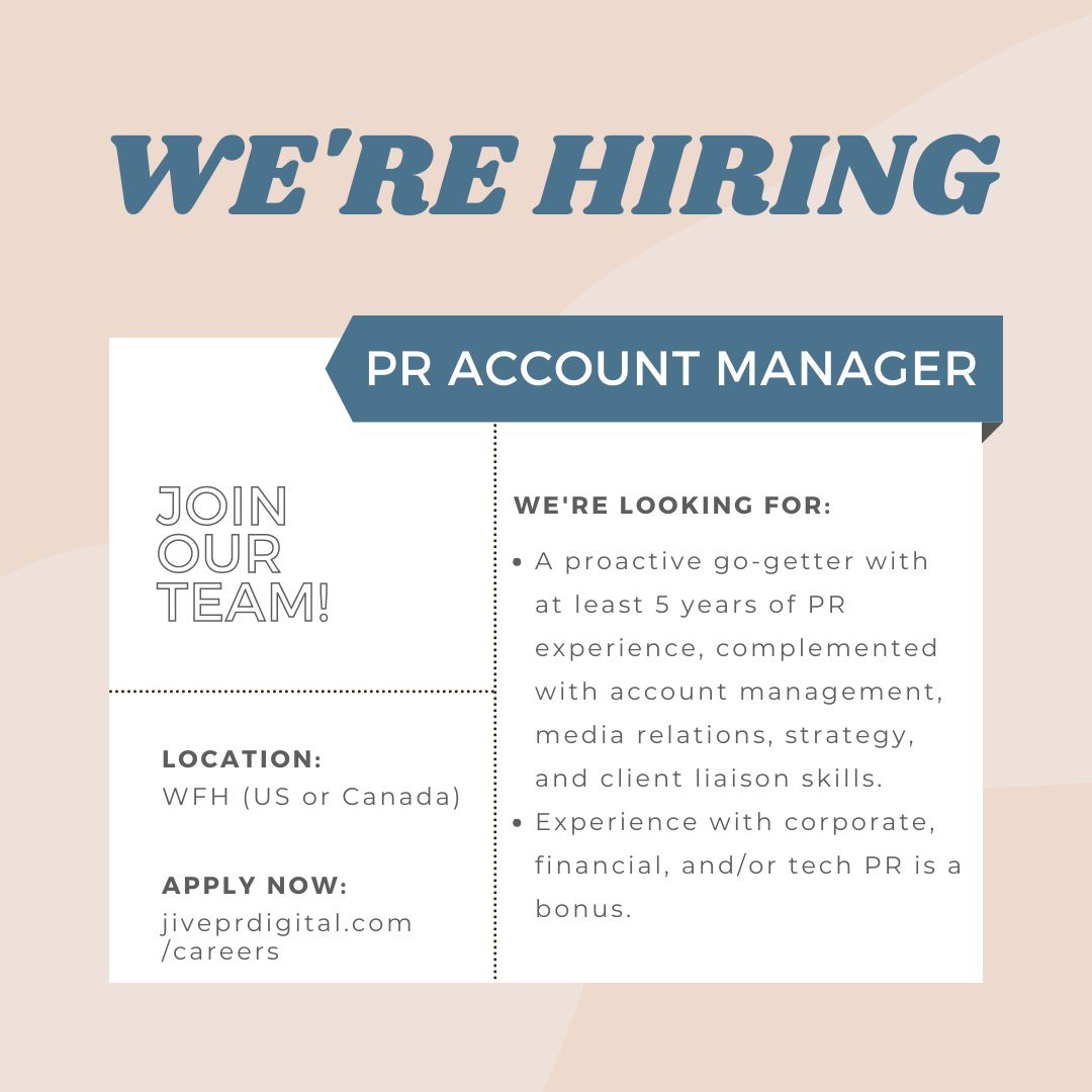 jiveprdigital's tweet photo. We’re growing our team! Tag someone that needs to see this 👇

Apply at https://t.co/GJhlzXQJWz. https://t.co/mjbtodS5Qz