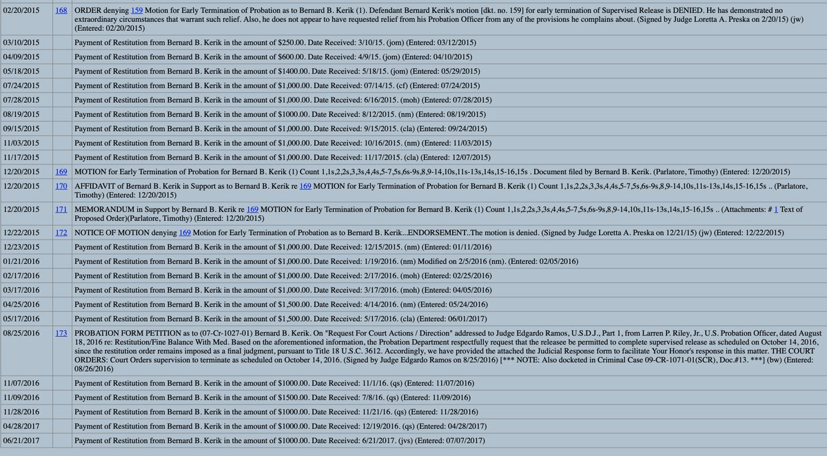 Kerik's still being paying restitution to the Federal Government up through and including the "President Trump" era.