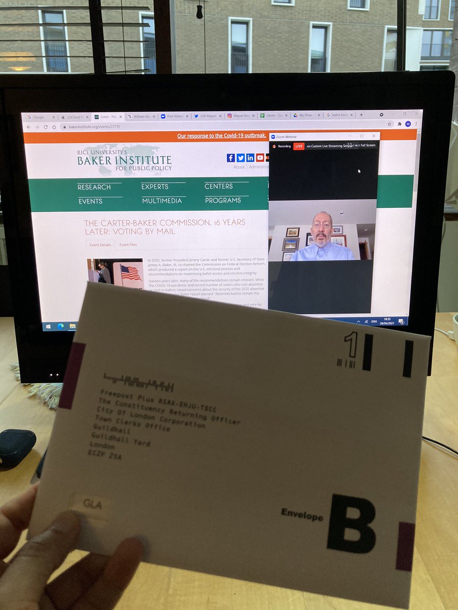 MaCastaneda_'s tweet photo. Happy to join #CarterBakerElection webinar on #postalvoting as I mail my vote to #LondonElections2021 | Very interesting to learn about #ballottracking in the 🇺🇸 curious to see how to apply and trust these practices in countries with way less developed postal infrastructure 🤔🌍 https://t.co/50dvAdFP4L
