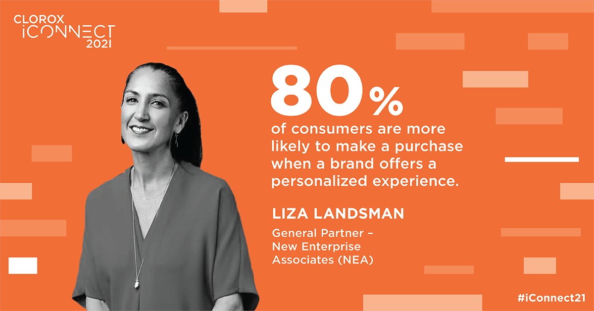 CloroxCo's tweet photo. #DYK consumers today are looking for rich and personalized experiences? Liza Landsman, general partner at @NEA, shares how brands need to live up to these heightened expectations as technology continues to disrupt the future of retail. #iConnect21 https://t.co/VnHA15lNB4