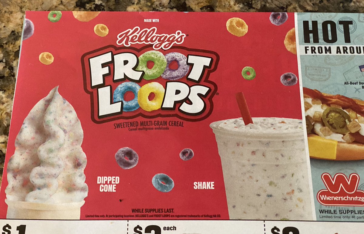 Ms_Medievalist's tweet photo. Omg it's back! @wienerschnitzel #frootloops #dippedcone So excited! https://t.co/gUi1Xkg1Yr