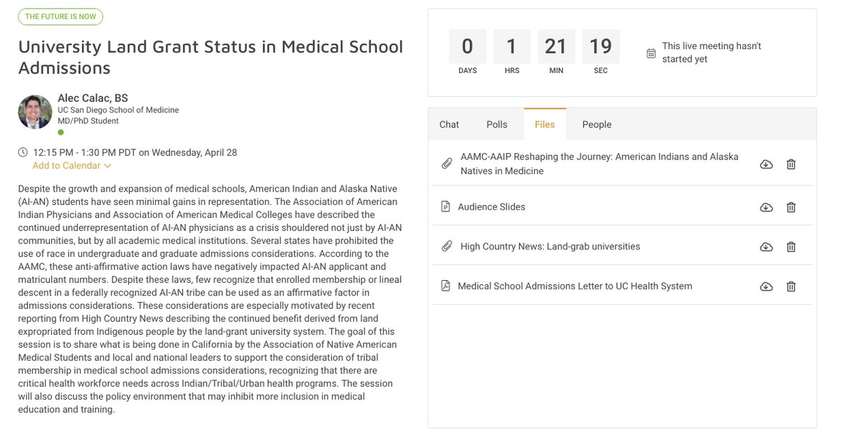 Excited for my first-ever solo workshop today, "University Land Grant Status in Medical School Admissions" at  @NIHB1  #TPHS2021!  @ANAMS1975  @AAIPDocs