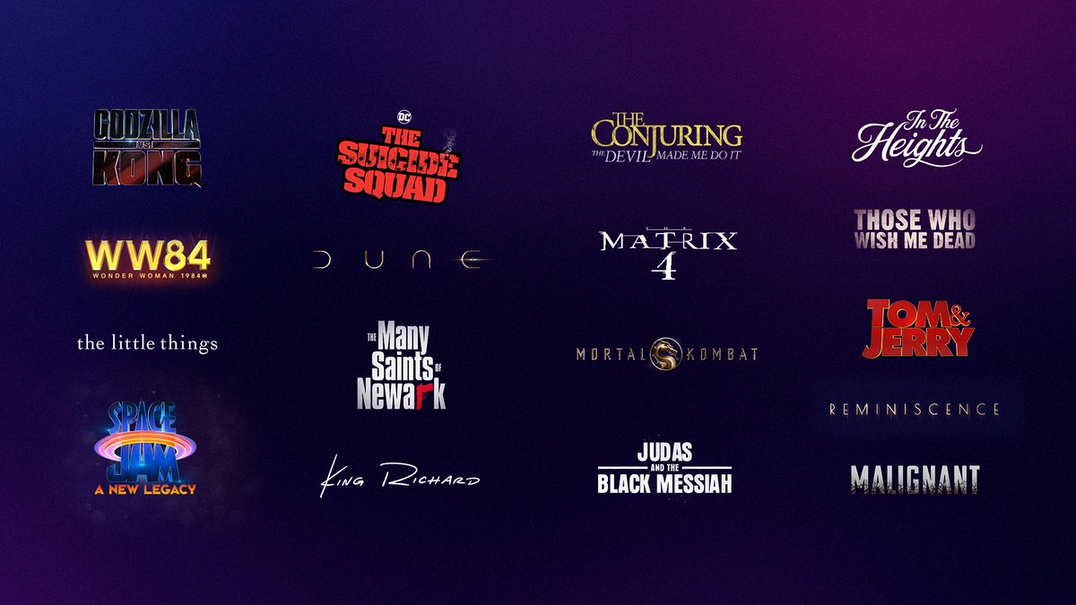 December 3, 2020: WarnerMedia announced Day-and-Date releases for the entire anticipated 17-film 2021 Warner Bros. motion picture slate. ( https://medium.com/warnermedia/some-big-2021-news-for-fans-62bb4abc883)