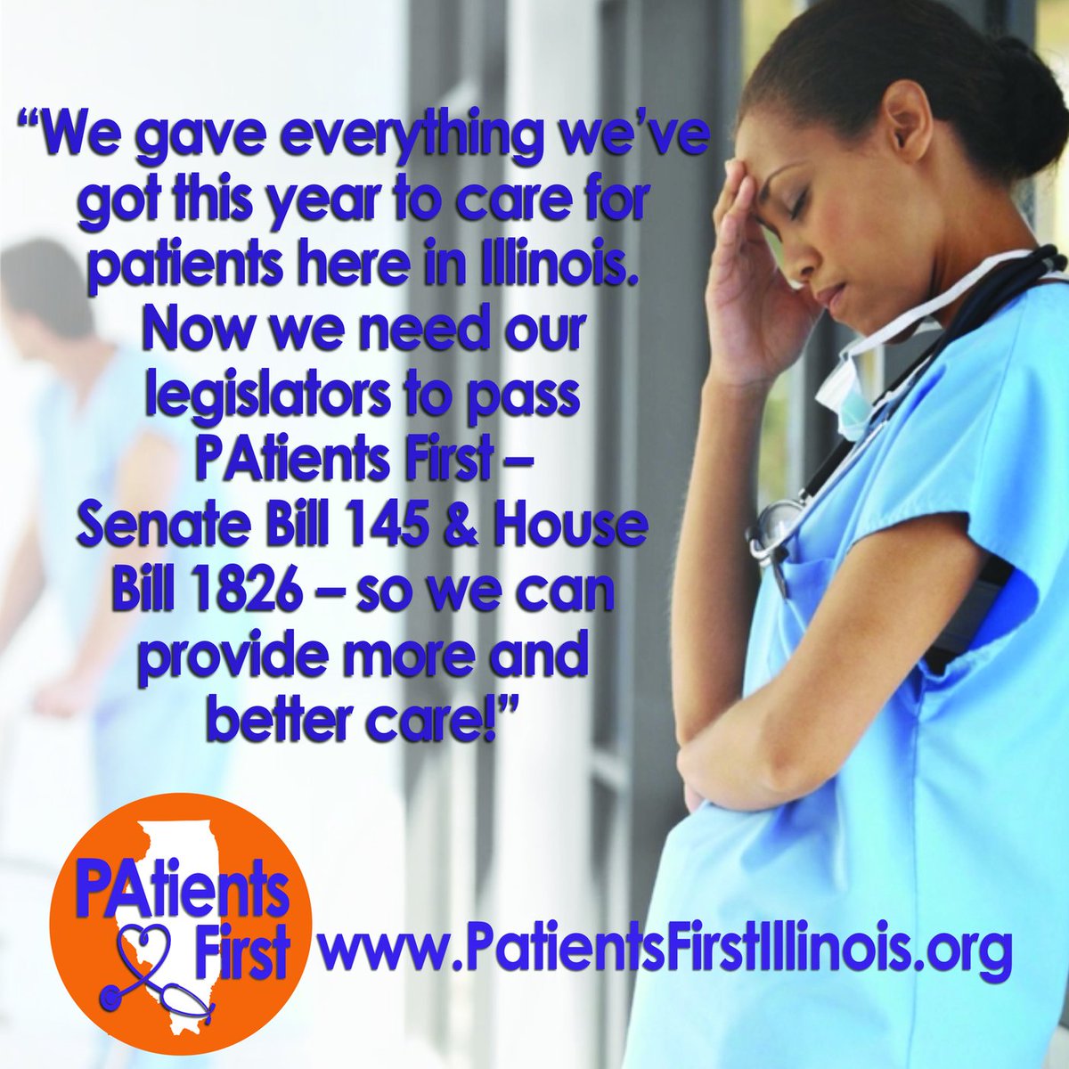 PatientsFirstIL's tweet photo. Physician Assistants (PAs) are giving their all to provide quality patient care in Illinois during the pandemic. Now, let's pass Senate Bill 145 and House Bill 1826.  PAtients First! legislation to update their practice regulations! 
https://t.co/hptJmR3mYU https://t.co/cucdtvkCbY