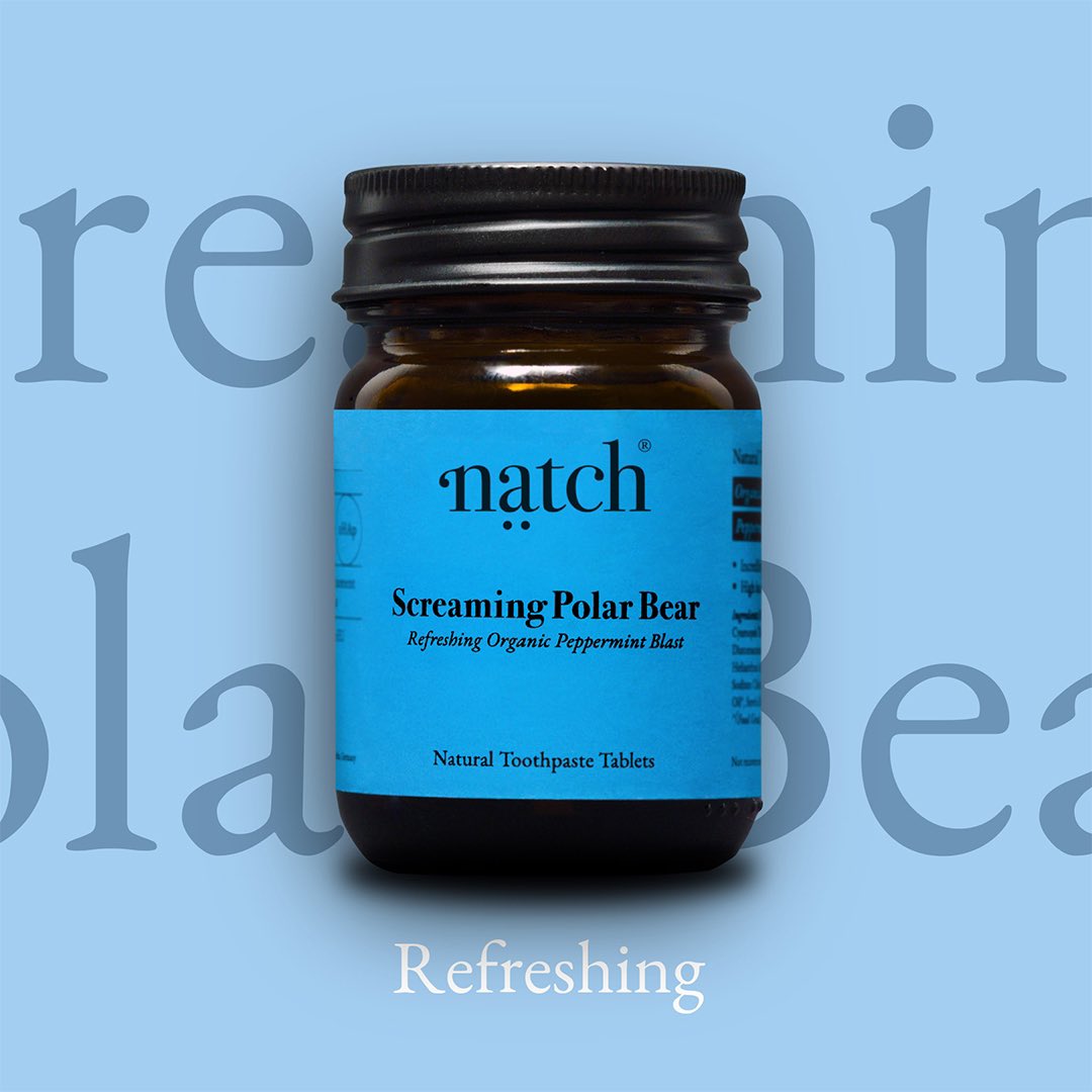 Time to present our first out of three Natch •• Natural Toothpaste Tablet formulas. The SCREAMING POLAR BEAR. Incredibly refreshing with organically farmed peppermint. •• #screamingpolarbear #organic #antimicrobial #natch #toothpaste #toothpastetablets #naturallydifferent