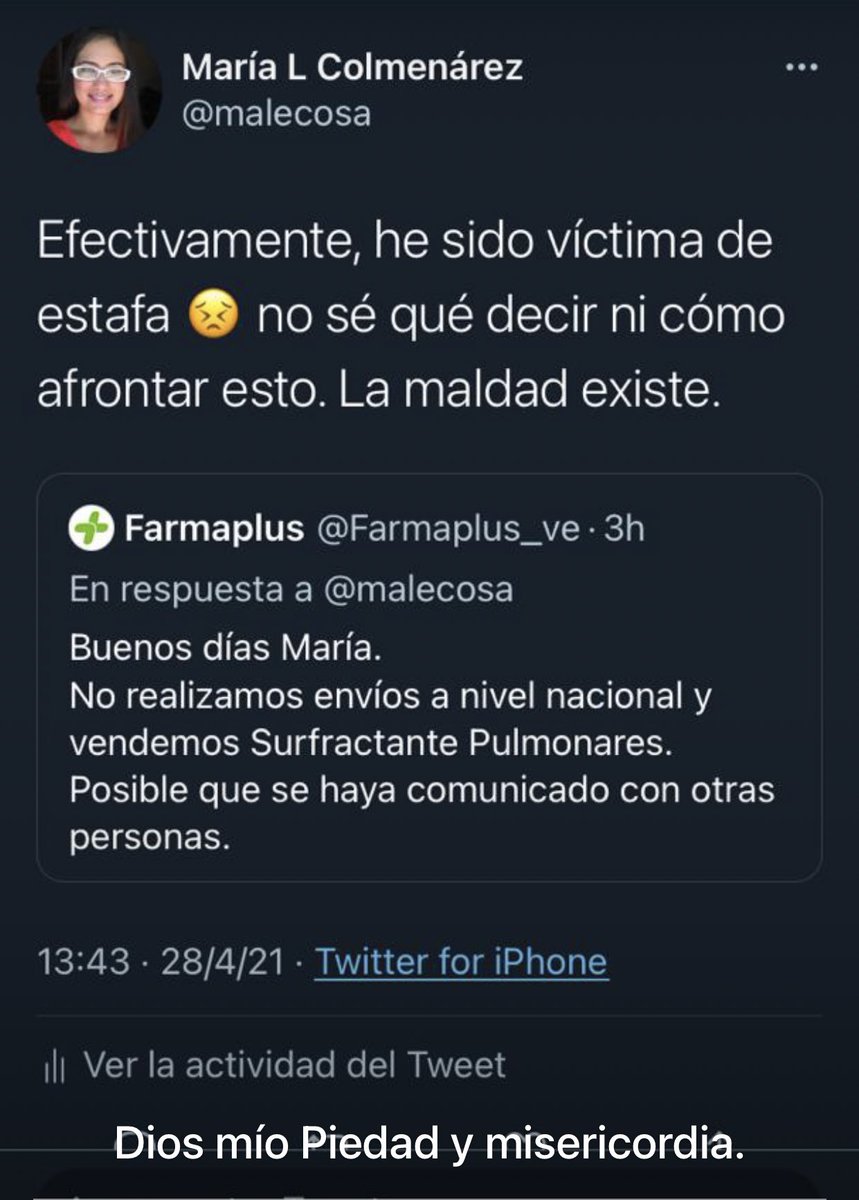 Norahshanell's tweet photo. La esposa de mi primo @malecosa fue estafada el día de hoy juegan con el desespero y la necesidad de las personas . Estamos necesitando #surfactantepulmonar #survanta por favor si alguien sabe donde conseguirlo por favor avisar no más estafas. Es urgente #RT https://t.co/9pzD6zuS4i