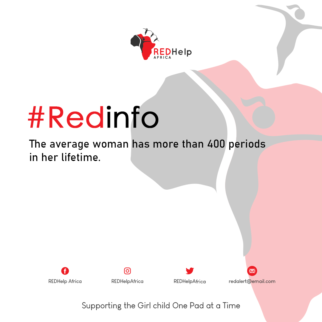 REDHelpAfrica's tweet photo. The Average Woman has more than 400 Periods in her lifetime.

#RedInfo  #RedHelpAfrica https://t.co/3mOUW9rDgm