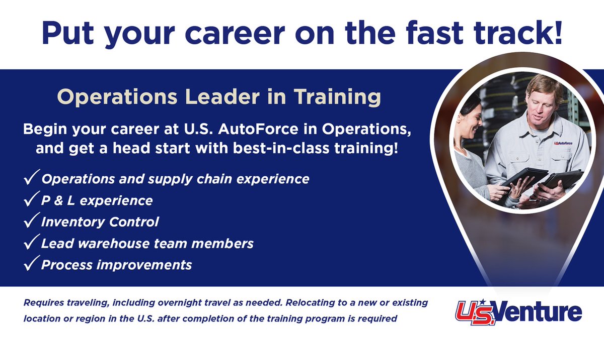 U.S. AutoForce has an amazing Operations Leader in Training program that will provide first-class, hands-on training to jump start your career in Operations! For more information and to apply, please visit our Careers Page! 💡
bit.ly/3t2chp0 #Careers #NewOppurtunities