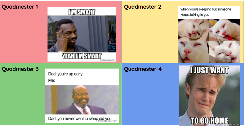 Teenagers are hilarious and I adore them. Started Q4 today and asked my ENG2D students to each create a quad of memes to represent their experiences in school so far this school year and how they feel entering the last quad. I was laughing out loud.