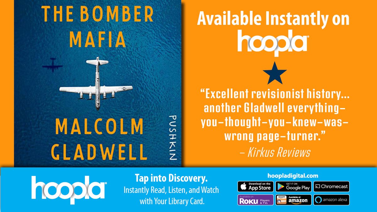 stcathlibrary's tweet image. If you&apos;re a fan of Malcolm Gladwell - we have some great news! 

His book, The Bomber Mafia, is now available on hoopla! All you need is your SCPL card! 

(bonus - no wait lists and no late fines!!) 

hoopladigital.com/title/14109923

#hoopladigital #scplibrary #stcatharines #ourcitystc