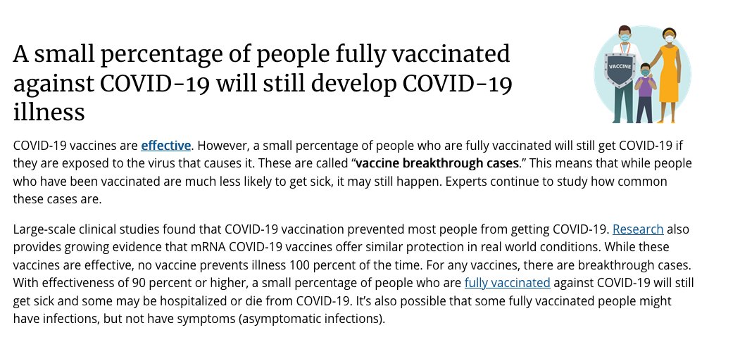 7. Also, while these vaccines are really really good, they are not perfect. People can still get sick even after 2 doses. It's pretty uncommon, but it can happen. The CDC discusses it here:  https://bit.ly/2S2JWSK 
