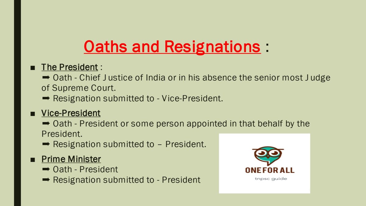 Swathik14579936's tweet image. Oaths and Resignations:

#CurrentAffairs  #Polity 
#lakshmikant #Indianpolity 
#UPSCFacts 
#UPSCPrelims #upscnotes
#tnpscgroup4 #TNPSC