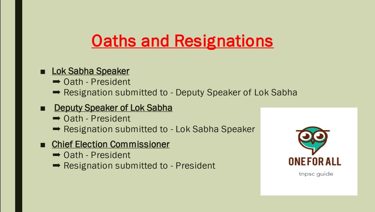 Swathik14579936's tweet image. Oaths and Resignations:

#CurrentAffairs  #Polity 
#lakshmikant #Indianpolity 
#UPSCFacts 
#UPSCPrelims #upscnotes
#tnpscgroup4 #TNPSC