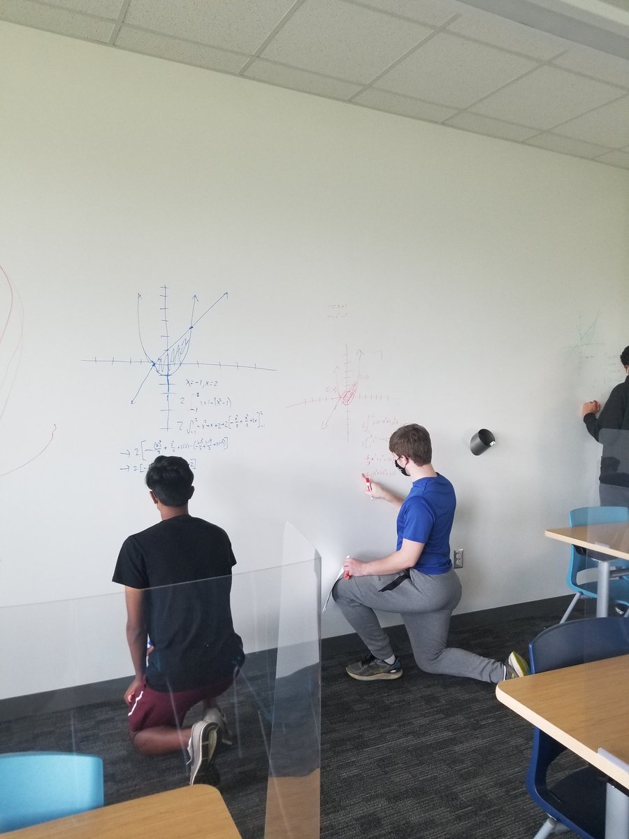 hduttonmath's tweet image. When you watch the joy on students faces when they realize they can write on the walls! Made practicing volume by cross sections a lot more fun today! @LCPS_Academies #iteachmath