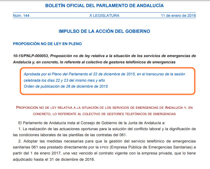 Con los votos A FAVOR de: 
G.P. Popular Andaluz
G.P. Izquierda Unida Los Verdes
G.P. Ciudadanos
G.P. Podemos Andalucía.

2021... ¿Cuánto más tenemos que esperar?

<a href="/JuanMa_Moreno/">Juanma Moreno</a> <a href="/AndaluciaJunta/">Junta de Andalucía</a> <a href="/saludand/">Consejería de Sanidad, Presidencia y Emergencias</a> <a href="/jesusraguirre/">Jesús Aguirre</a> <a href="/061Gestores/">Gestores Emergencias 061 Sevilla</a>