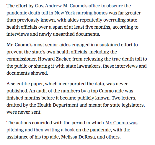 guypbenson's tweet photo. 🚨Breaking from the NY Times: The Cuomo nursing homes scandal and cover-up was worse than known. https://t.co/nsGLY0oKUm