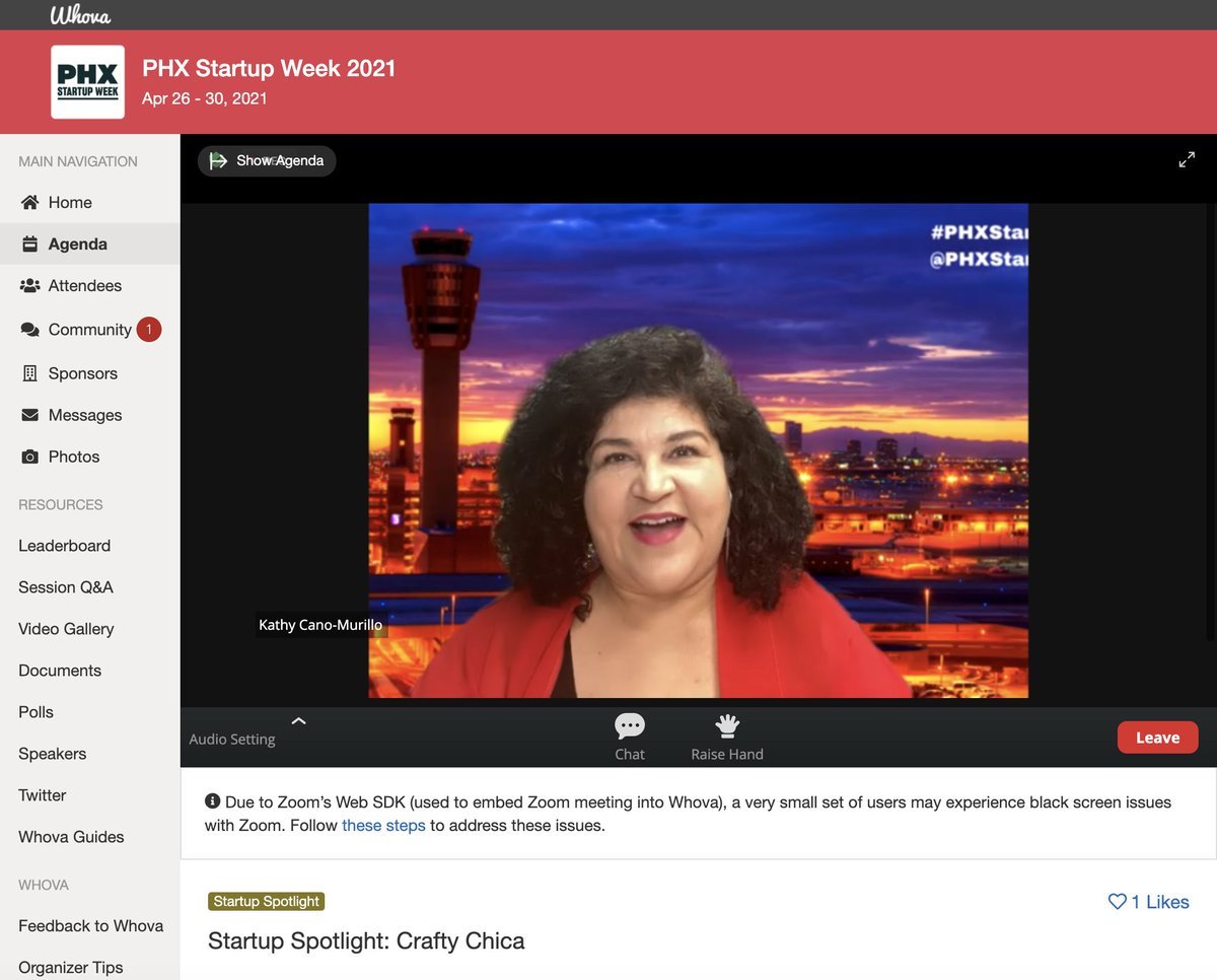 PHXStartupWeek's tweet photo. "Read the room. Listen to what people are asking for...what they need in their life, what you can bring to them."

We're live with, today's #PHXStartupWeek startup spotlight, @CraftyChica! https://t.co/N7LvGGJtUO