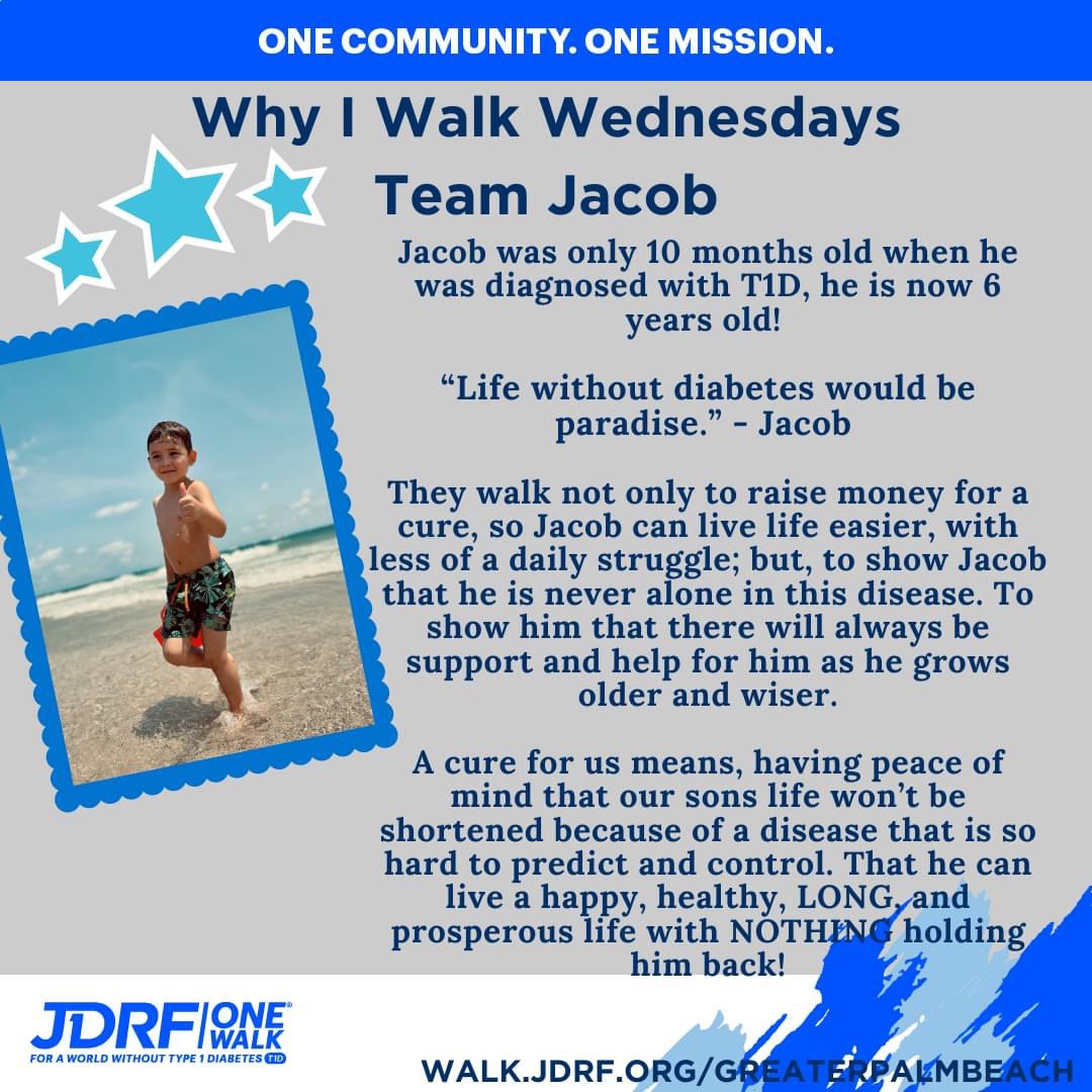 JDRFPB's tweet photo. **Why I Walk Wednesday**

Featuring Team Jacob! 

Jacob was diagnosed at 10 months old and is now 6 years old.

In Jacob's own words:
“Life without diabetes would be paradise.” 

Let's help Jacob and his team reach their fundraising goals by visiting: https://t.co/p5rKJGoFeC https://t.co/cSGX35xKmY