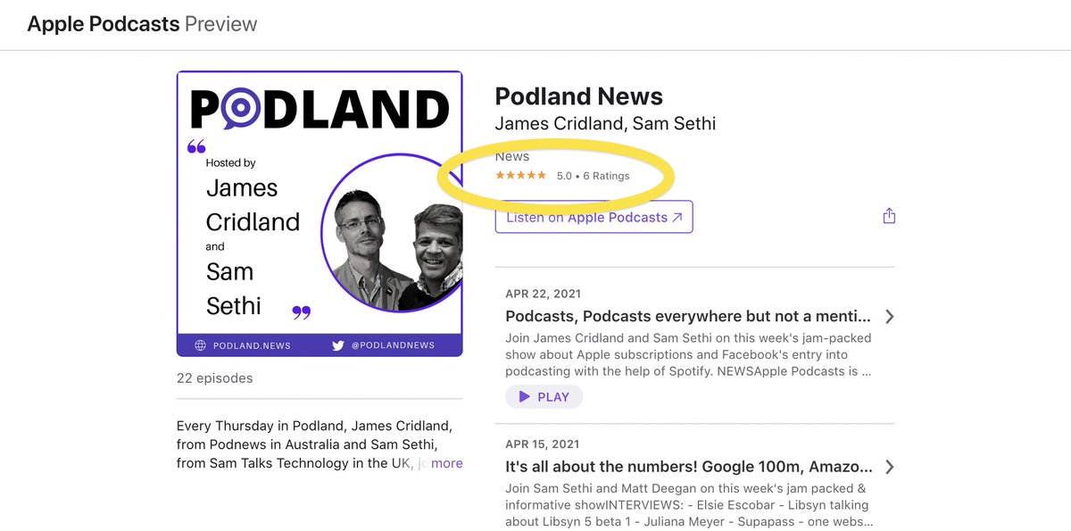 59/ Use Dynamic Content to run review campaigns. If your podcast is on  @buzzsprout, you can use Dynamic Content to include different pre-roll requests for reviews in each platform. That's how  @podlandnews got their first handful of reviews. (Also, go listen to Podland!)