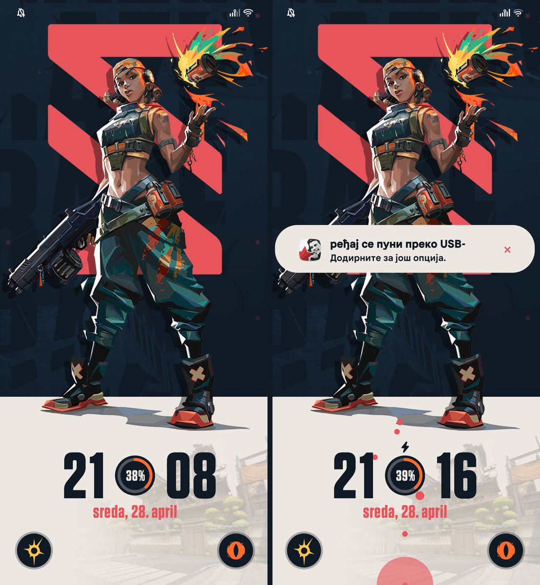 VALORANT Raze
MIUI LockScreen
Battery removed from status bar 
Charging animation...