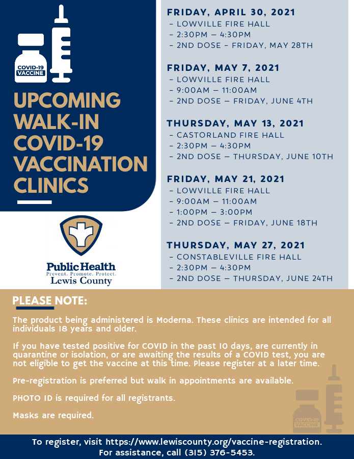 HealthLewis's tweet photo. Upcoming COVID-19 Vaccination Clinics! Visit https://t.co/DRy3zZoDbM to register. Walk-ins are also accepted! https://t.co/IldXCK06Dj