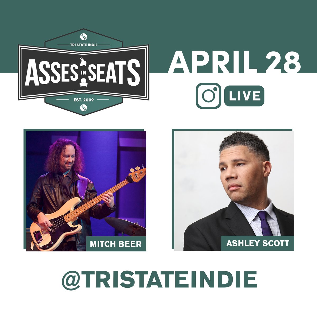 Tri State Indie (@tristateindie) on Twitter photo TONIGHT! Don't miss Episode 14 of #AssesInSeats!
Host <a href="/MitchBeer/">MitchBeerBass</a> has a chat with International Recording Artist and Philly's own <a href="/AshleyScott3/">Ashley Scott</a> about the current state of the industry. And as always, we want YOU to jump in in IG Live! 7-8pm ET! instagram.com/tristateindie/ TONIGHT! Don't miss Episode 14 of #AssesInSeats!
Host <a href="/MitchBeer/">MitchBeerBass</a> has a chat with International Recording Artist and Philly's own <a href="/AshleyScott3/">Ashley Scott</a> about the current state of the industry. And as always, we want YOU to jump in in IG Live! 7-8pm ET! instagram.com/tristateindie/