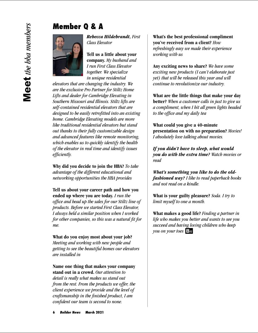 ClassElevator's tweet image. Enjoy this article written about our President Rebecca Hildebrandt in this months Builder News! indd.adobe.com/.../7eefae4d-0…...