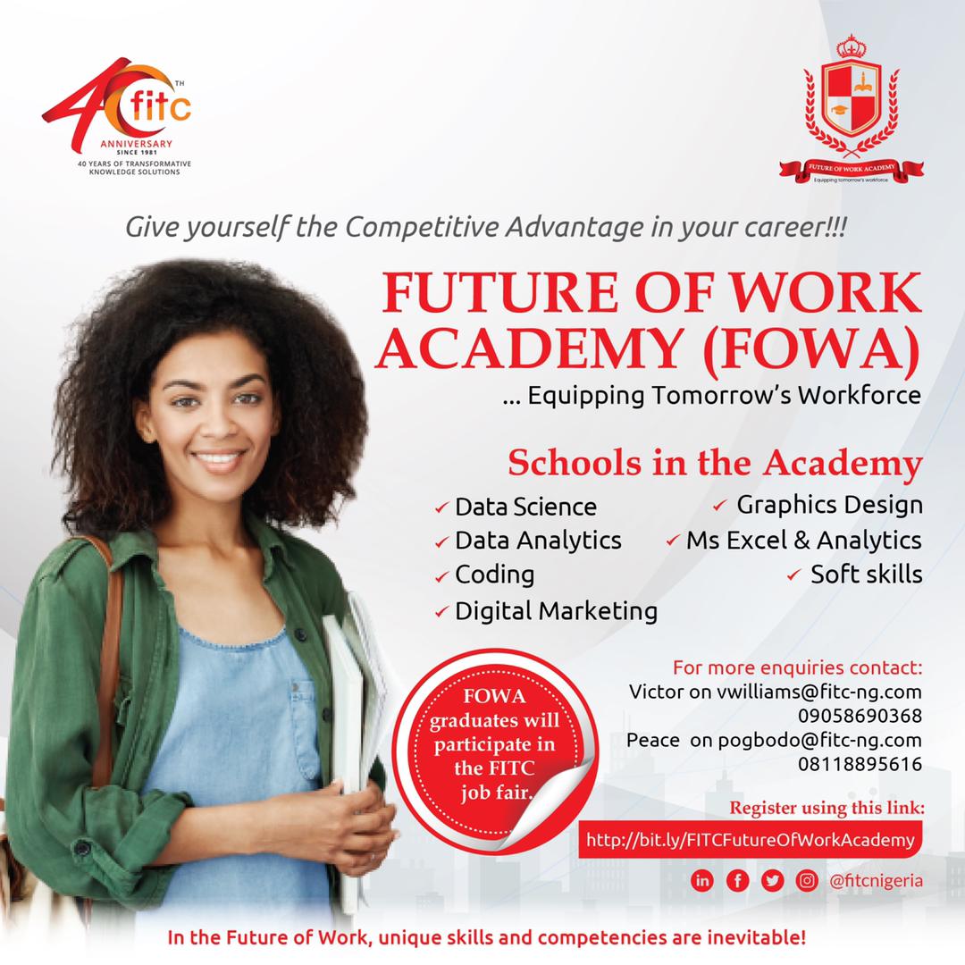 FITCNIGERIA's tweet photo. Taking your first step towards career development can seem overwhelming, but we are here to assist you on that journey at the FITC Future of Work Academy!
Click here https://t.co/aPMvJMsqc7 to get started!
#YouthAcademy #Training #CareerDevelopment #TraininginLagos https://t.co/x3QBVtOS1r