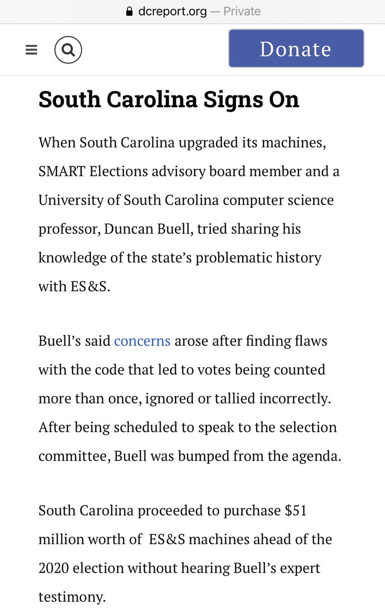 Again, a common element is the voting machine manufacturer ES&S.South Carolina has a long history with ES&S. And the state just bought new ES&S equipment (the same models used in Kentucky). This despite a computer expert trying to point out the states problematic ES&S history.