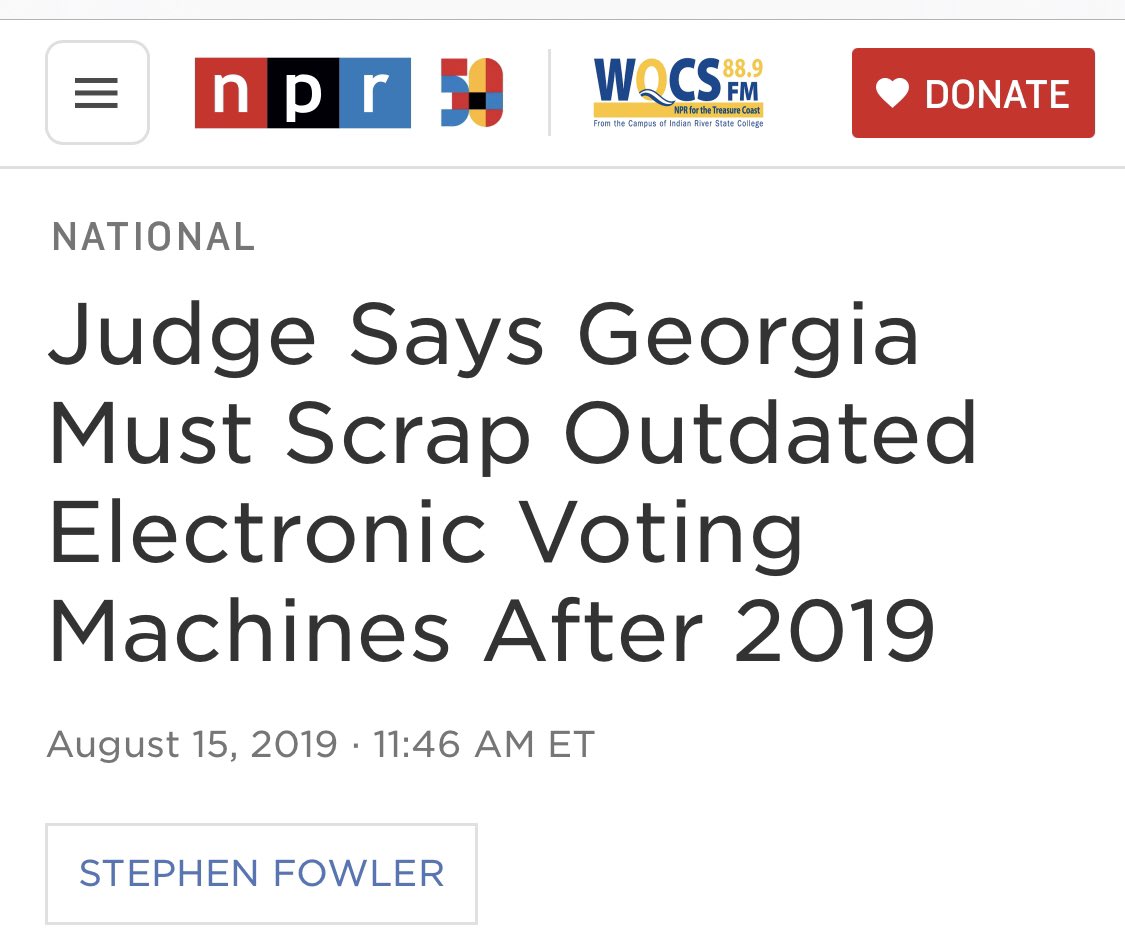 The lawsuits resulted in a judge ordering Georgia to replace all voting machines by 2020. Kemp tried to purchase new ES&S machines but he was ultimately forced to switch to Dominion.From 2002 when Diebold/ES&S entered GA to 2020 when they left...the GOP won EVERY Senate race.