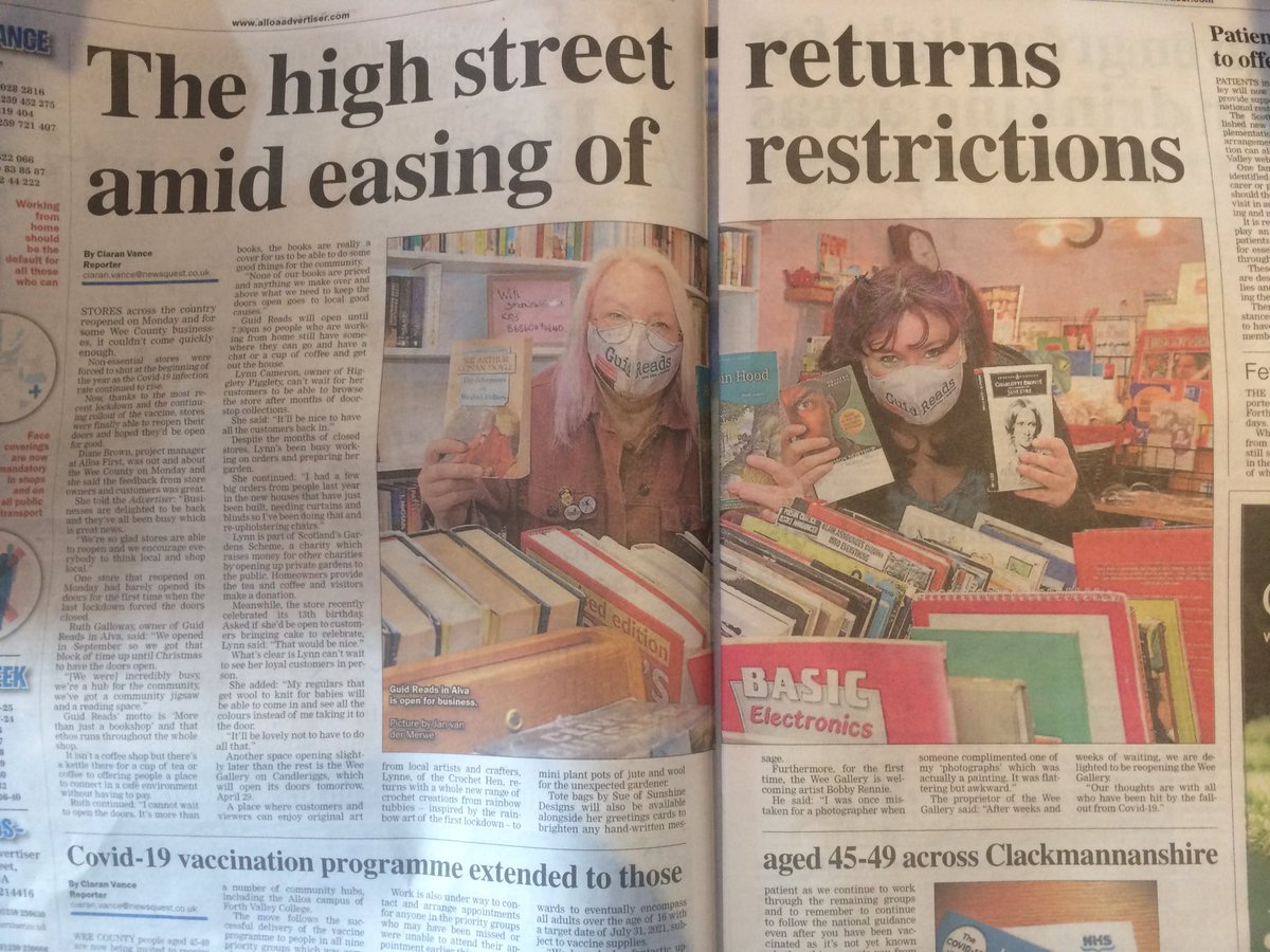 GuidReadsAlva's tweet photo. Wee nice surprise when we opened the paper today - thanks so much @alloatiser for including us!
#guidreads #morethanabookshop #newspaper #inthepaper #wereback #scotland #clackmannanshire #alva #bookshop #bookstore https://t.co/Y7oFXUo5Vs