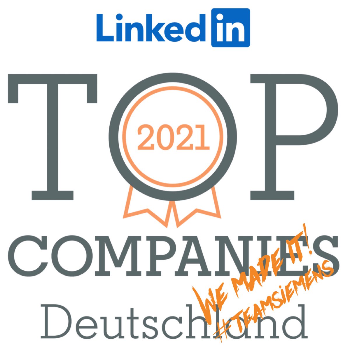 WOW 🤩 1st place at the „Top Companies 2021“ ranking of LinkedIn as best #employer in Germany. <a href="/siemensindustry/">Siemens Industry</a> 

🏆🥇🥳 Congratulations #TeamSiemens - I am so proud to be part of this wonderful team! lnkd.in/d3Pjdwj