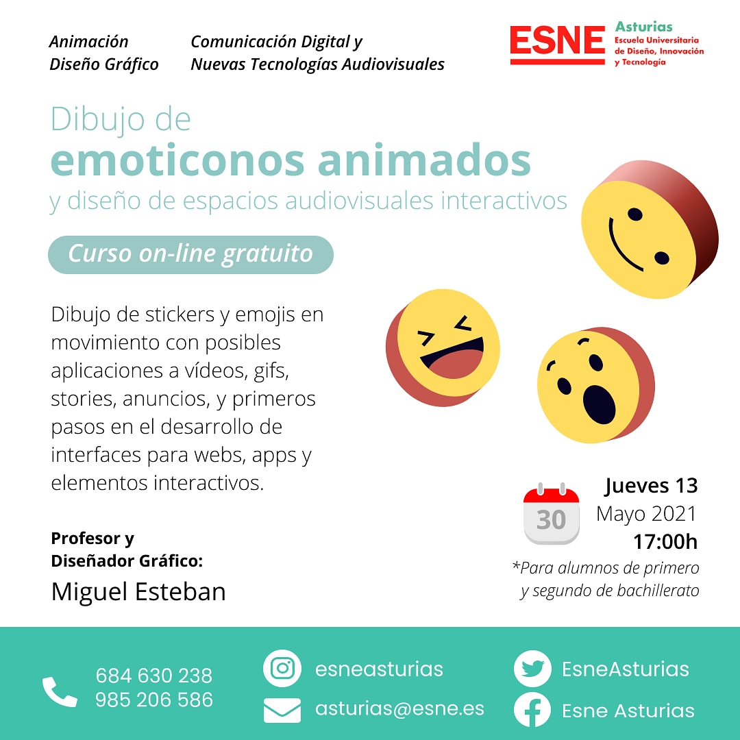 ESNE Asturias (@esneasturias) on Twitter photo "Dibujo de emoticonos animados y diseño de espacios audiovisuales interactivos"
Nuevo curso on-line gratuito el día jueves 13 de mayo a las 17:00 horas.
Inscríbete en asturias@esne.es
#EsneAsturias #universidad #curso #cursosonline #diseñografico
instagram.com/p/COONdgIF1qV/… "Dibujo de emoticonos animados y diseño de espacios audiovisuales interactivos"
Nuevo curso on-line gratuito el día jueves 13 de mayo a las 17:00 horas.
Inscríbete en asturias@esne.es
#EsneAsturias #universidad #curso #cursosonline #diseñografico
instagram.com/p/COONdgIF1qV/…